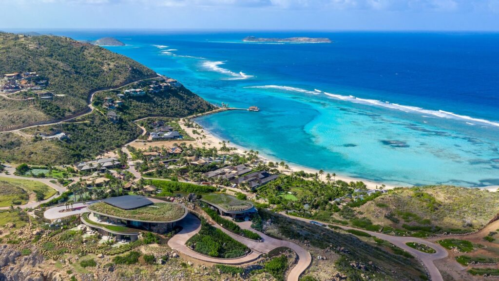 Aerial view of Oil Nut Bay villas.